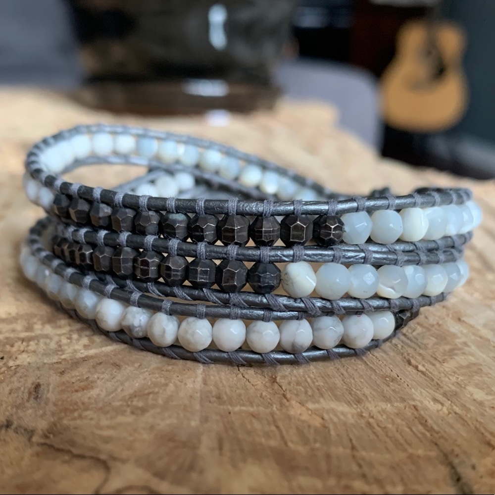 Chan Luu Gray and S/P Stone Triple Wrap Bracelet